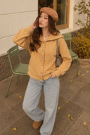 Kadın Önden Düğmeli Sweatshirt %100 Pamuk-Sarı
