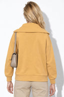 Kadın Önden Düğmeli Sweatshirt %100 Pamuk-Sarı