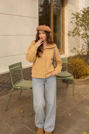 Kadın Önden Düğmeli Sweatshirt %100 Pamuk-Sarı