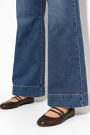 Kadın Önü Cepli Flare Med Blue Jean Pantolon %100 Pamuk-Med Blue