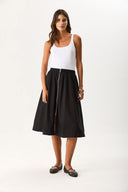 Kadın Önü Fermuarlı Geniş Etek - Siyah