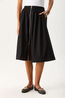 Kadın Önü Fermuarlı Geniş Etek - Siyah