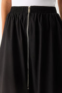Kadın Önü Fermuarlı Geniş Etek - Siyah
