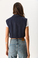 Kadın Oversize Çizgili Yelek - LACİVERT-BEYAZ