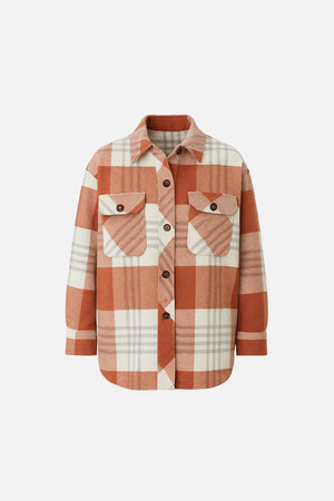 Kadın Oversize Ekose Gömlek Ceket - KIRMIZI-SİYAH