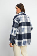Kadın Oversize Ekru-Siyah Ekose Gömlek Ceket