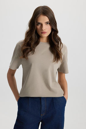 Kadın Oversize Gri Rahat Kalıp Tişört - 200900-079