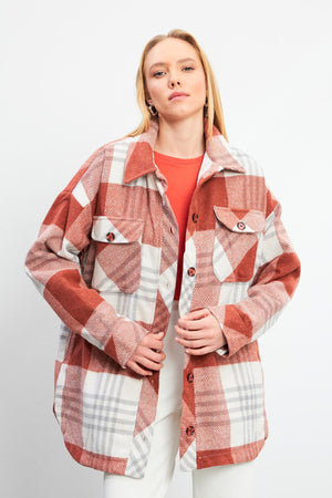 Kadın Oversize Kırmızı-Siyah Ekose Gömlek Ceket