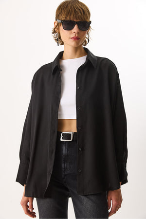 Kadın Oversize Lyocell Gömlek %100 Lyocell - Siyah