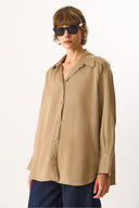 Kadın Oversize Lyocell Gömlek %100 Lyocell - Taş