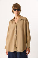 Kadın Oversize Lyocell Gömlek %100 Lyocell - Taş