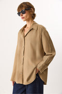 Kadın Oversize Lyocell Gömlek %100 Lyocell - Taş