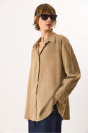 Kadın Oversize Lyocell Gömlek %100 Lyocell - Taş
