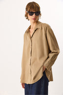 Kadın Oversize Lyocell Gömlek %100 Lyocell - Taş