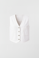 Kadın Oversize Renkli Jean Yelek - Beyaz