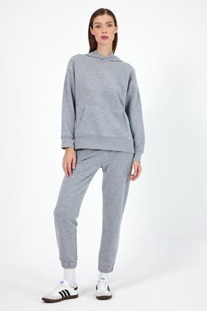 Kadın Paçası Lastikli Regular Fit Basic Eşofman Altı - Gri Melanj