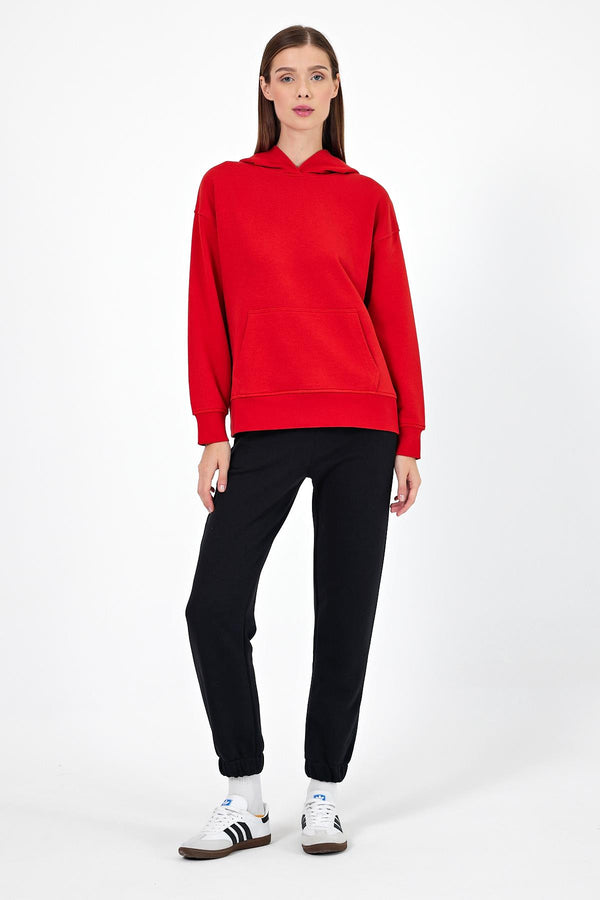 Kadın Paçası Lastikli Siyah Regular Fit Basic Eşofman Altı