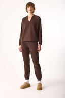 Kadın Paçası Lastikli Slim Straight Eşofman Altı - Kahverengi