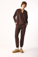 Kadın Paçası Lastikli Slim Straight Eşofman Altı - Kahverengi