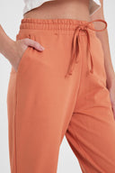 Kadın Paçası Lastikli Slim Straight Eşofman Altı - Karamel