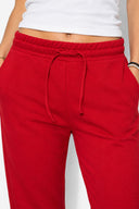 Kadın Paçası Lastikli Slim Straight Eşofman Altı-Kırmızı