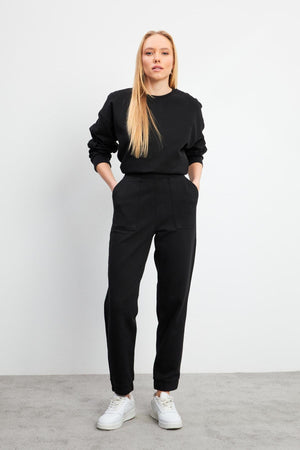 Kadın Pike Jogging Pantolon - Siyah