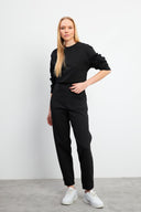 Kadın Pike Jogging Pantolon - Siyah