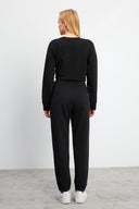 Kadın Pike Jogging Pantolon - Siyah