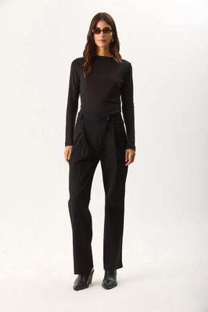 Kadın Pilili Baggy Fit Pantolon - Siyah