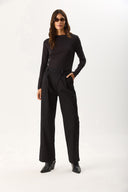 Kadın Pilili Baggy Fit Pantolon - Siyah