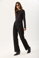 Kadın Pilili Baggy Fit Pantolon - Siyah