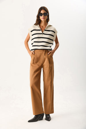 Kadın Pilili Baggy Fit Pantolon - Taba