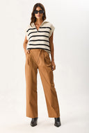 Kadın Pilili Baggy Fit Pantolon - Taba