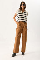 Kadın Pilili Baggy Fit Pantolon - Taba