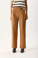 Kadın Pilili Baggy Fit Pantolon - Taba