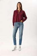 Kadın Polo Yakalı Fermuarlı Triko - Bordo