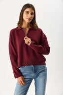 Kadın Polo Yakalı Fermuarlı Triko - Bordo