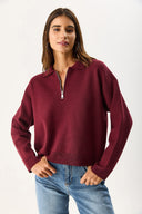 Kadın Polo Yakalı Fermuarlı Triko - Bordo