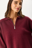 Kadın Polo Yakalı Fermuarlı Triko - Bordo
