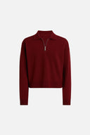 Kadın Polo Yakalı Fermuarlı Triko - Bordo