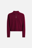 Kadın Polo Yakalı Fermuarlı Triko - Bordo