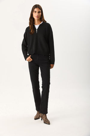 Kadın Polo Yakalı Fermuarlı Triko - Siyah
