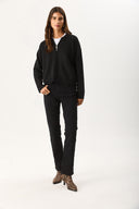 Kadın Polo Yakalı Fermuarlı Triko - Siyah