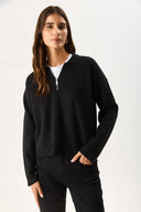 Kadın Polo Yakalı Fermuarlı Triko - Siyah
