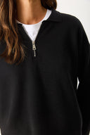 Kadın Polo Yakalı Fermuarlı Triko - Siyah