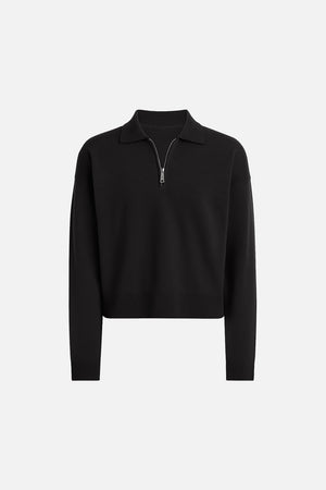 Kadın Polo Yakalı Fermuarlı Triko - Siyah