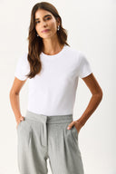 Kadın Rachel Bisiklet Yaka Slim Fit Basic Tişört - Beyaz