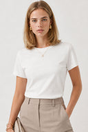 Kadın Rachel Bisiklet Yaka Slim Fit Basic Tişört - Beyaz