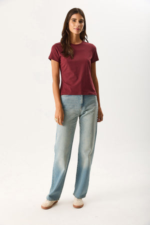 Kadın Rachel Bisiklet Yaka Slim Fit Basic Tişört - Bordo