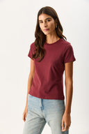 Kadın Rachel Bisiklet Yaka Slim Fit Basic Tişört - Bordo